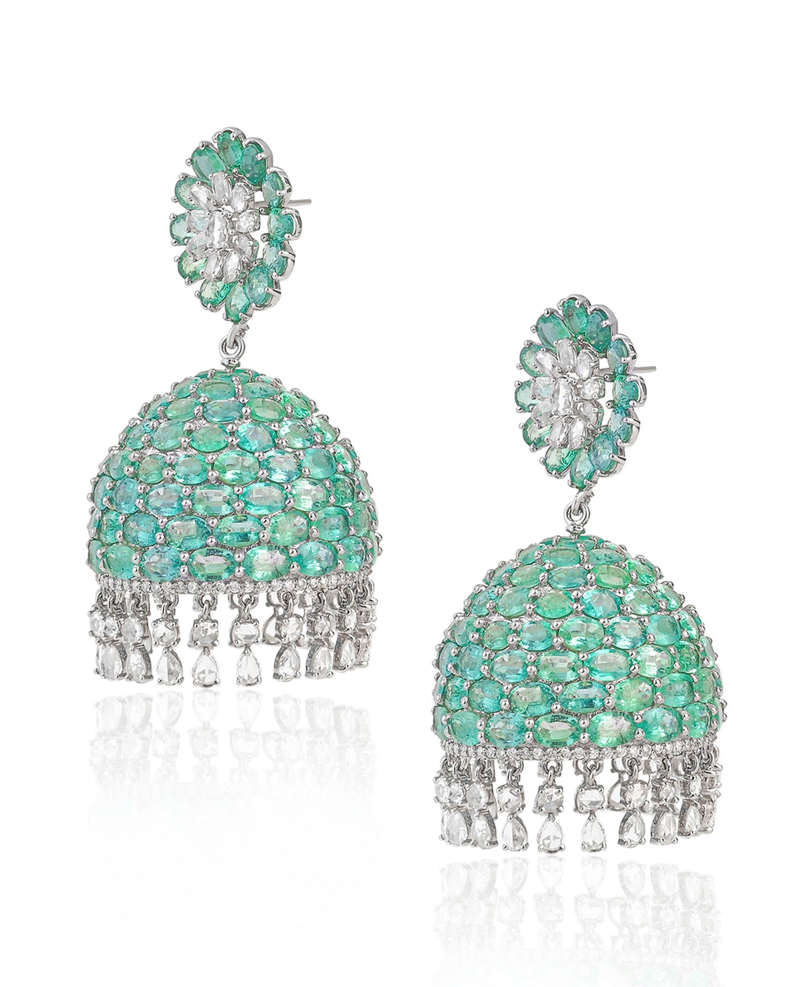 Emerald Swirl Diamond Jhumkas