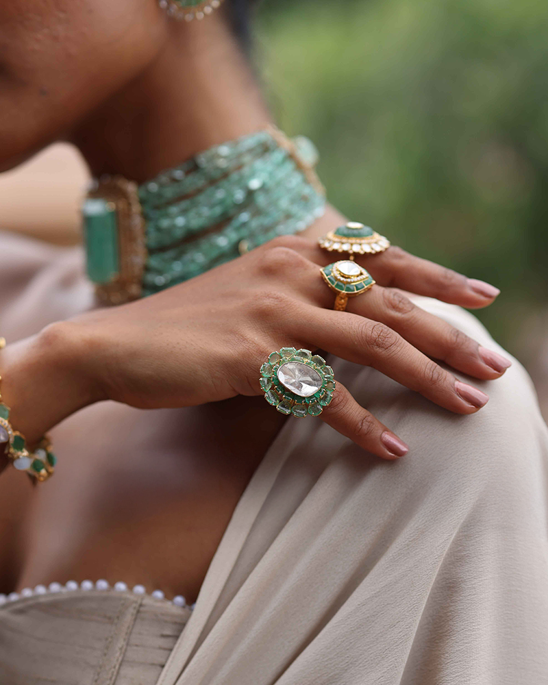 Emerald Petal Ring